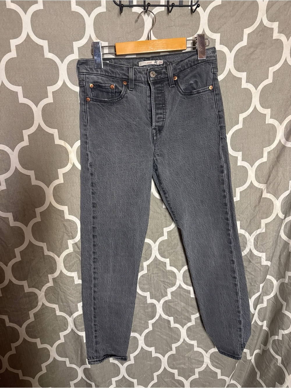 Levi's Wedgie Fit High Rise Jeans Washed Black Grey Denim Size 26 Vintage Style